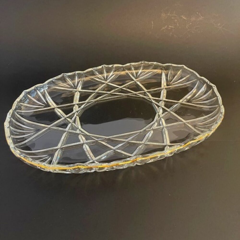 Mikasa  Gold Rimmed Oval Crystal Serving Platter 15"L
